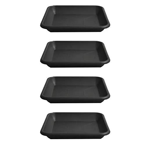 HAC24 4er Set Blumentopf Untersetzer Eckig Rund Pflanztopf Blumenkübel Schale Kunststoff Pflanzkasten Pflanzschale Anthrazit (Eckig 19,5x19,5cm)