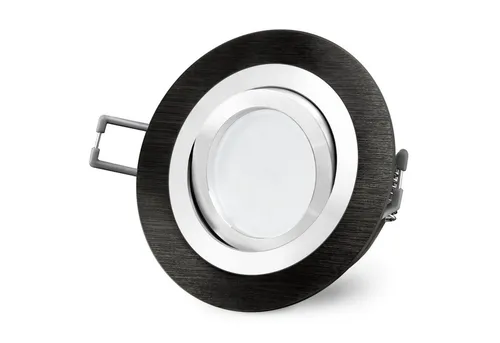 SSC-LUXon LED Einbaustrahler RF-2 LED Einbauspot schwenkbar Alu schwarz rund mit Milky GU10 LED, Neutralweiß