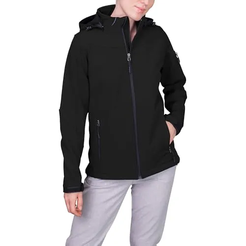 HRM Damen Hooded Softshell Jacket, schwarz, Gr. 2XL - Funktionsjacke mit 5.000mm Wassersäule, wasserabweisend und ideal für Outdoor-Aktivitäten. Modisch und anpassbar mit abnehmbarer Kapuze und mehreren Taschen.