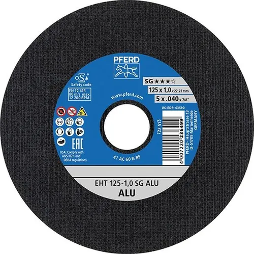 Pferd Trennscheibe EHT 125x1,0x22,23 mm gerade Leistungslinie SG ALU für Alu