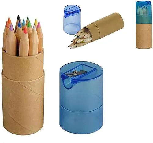 WPRO Mitgebsel Kindergeburtstag 12er Set Mini Buntstifte in Dose mit Spitzer – 12 x 12 Farben Gastgeschenk Streuartikel für Party Schule unterwegs Toby blau