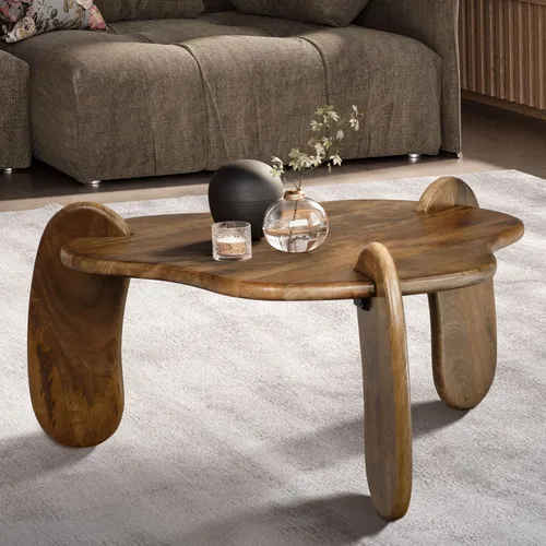 FINEBUY Couchtisch FB102707 - Modern und Organisch aus Massivholz - Couchtisch aus hochwertigem Mango Massivholz, modern und organisch designt. Ideal für stilvolle Wohnzimmer mit einer Belastbarkeit von bis zu 20 kg.