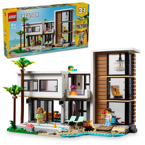 LEGO Creator Modernes Haus 3-in-1-Set - Bauen Sie Stadthaus, Waldhütte oder Strandhaus, fördert Kreativität und motorische Fähigkeiten ab 9 Jahren