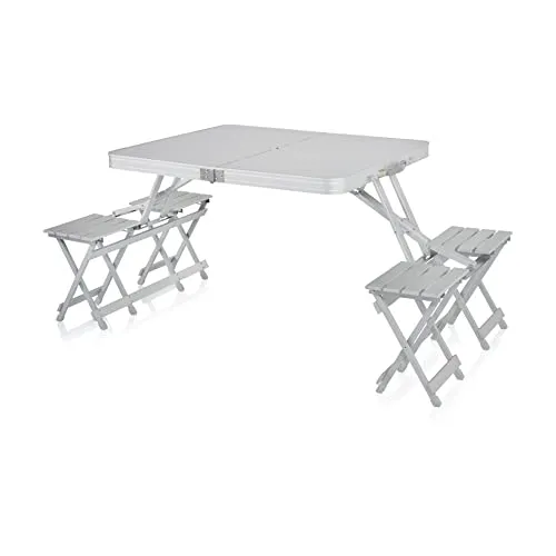 Campart Campingtisch Arkansas, Aluminium, Silber - 4 Personen - Camping-Möbel für bis zu 4 Personen, witterungsbeständig und leicht transportierbar. Ideal für Familienausflüge mit integriertem Sonnenschirmloch.