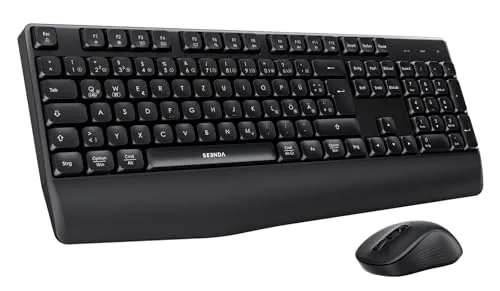 Bluetooth Tastatur mit Maus, Tastatur Maus Set Kabellos Ergonomisch, 2,4 G USB/Bluetooth Multi-Gerät, Funktastatur in QWERTZ Layout für Mac OS/Windows PC-Computer Laptops, Schwarz