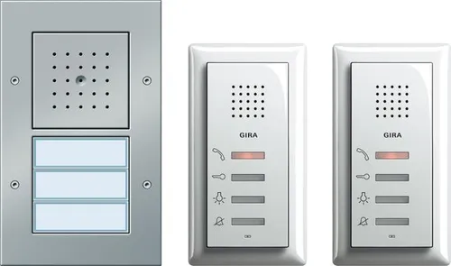 Gira 49544 Zweifamilienhaus-Paket Audio Türkommunikation - Haus-Alarmanlagen mit 2 Innenstationen und 1 Außenstation für optimale Kommunikation, inklusive eleganter Türstation in Aluminium und einfacher Installation.