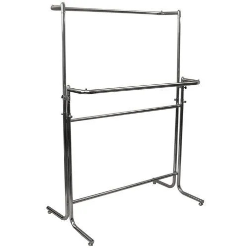 GERSO Doppelkleiderständer 120 cm verchromt - Kleiderständer aus verchromtem Metall, höhenverstellbare Stangen und optional mit Rollen – ideal für platzsparende Aufbewahrung von Kleidung.