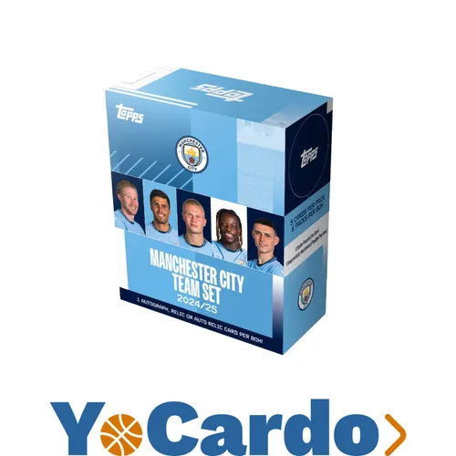 2024-25 Topps Manchester City Team Set - Fußball-Fanartikel mit 5 Karten pro Packung, inklusive einer Autogrammkarte oder Relic Card für Sammler und Fans!