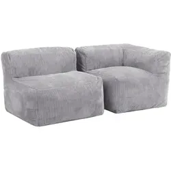 icon Sitzsack-Sofa Grau 2-Sitzer – Modular & Bequem - Modulares Sofa-Set aus weichem Cord, ideal für Gaming und Entspannung. Flexibel kombinierbar, ohne Werkzeug zusammenbaubar und mit hochwertigem, wasserabweisendem Stoff für langlebigen Komfort.