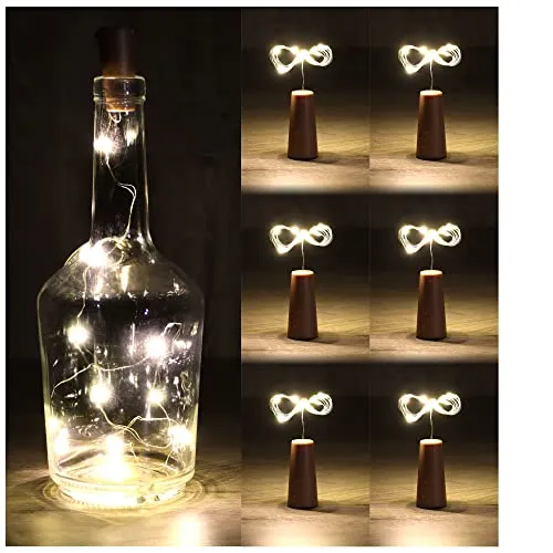 com-four® 6x LED-Flaschen-Licht - Korken-Lichterkette für innen, für leere Wein- und Sektflaschen - Mini-LED-Lichter mit Batteriebetrieb - Stimmungslicht in warm-weiß - Flaschenlichter (06 Stück)