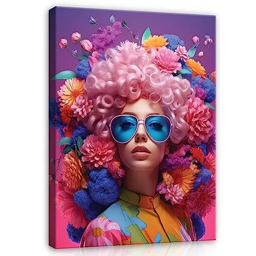 WallArena - Leinwand Bilder - Frau mit Blumen Hut Abstrakt - 60x40 cm Leinwandbilder - Bild auf leinwand - Wandbild XXL groß Wandbilder für Wohnzimmer Schlafzimmer Wohnzimmerbilder Modern