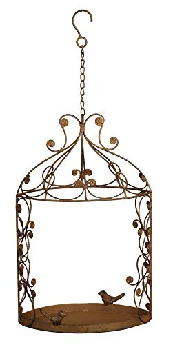 Dio dekoratives nostalgisches Vogelfutterhaus oder Blumenampel zum Hängen Metall braun antik