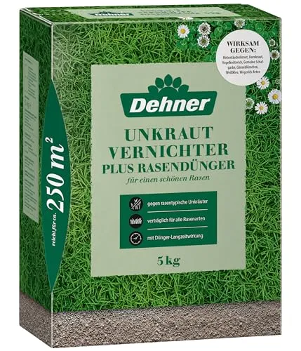 Dehner Rasendünger Unkrautvernichter 5kg/8kg - Dünger für einen unkrautfreien, sattgrünen Rasen mit Langzeitwirkung bis zu 3 Monaten. Kombiniert Unkrautvernichtung und Düngung für mühelose Gartenpflege.