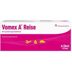 VOMEX A Reise 50 mg Sublingualtabletten - Klinge Pharma GmbH - Arzneimittel zur Linderung von Reiseübelkeit, schnell wirkend und einfach anzuwenden, ideal für unterwegs.
