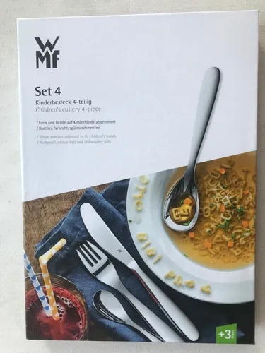 WMF Kinderbesteck-Set Safari 4-teilig - Küchenutensilien, spülmaschinenfestes Edelstahlbesteck mit Safari-Thema für Kinder, ideal für ein kinderfreundliches Ess-Erlebnis.