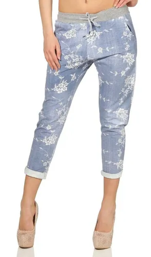 Mississhop 287 Damen Cargohose mit Blumen-Print - Damen-Hosen in Einheitsgröße (36-42), lässige Sweatpants mit elastischem Gummibund und Tunnelzug für optimalen Komfort. Vielseitig kombinierbar für Freizeit, Sport oder elegante Anlässe!