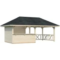 Pavillon Bianca 16,6 m2 Set 110 - Überdachter Freisitz für Ihren Garten - Gartenpavillon Bianca 16,6 m2, aus unbehandelter nordischer Fichte, mit modernem Design und inkl. 2 geschlossenen Wänden für idealen Schutz. Perfekt für entspannte Stunden im Freien.