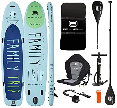 BRUNELLI 12.0 Family Trip SUP Board – Stand Up Paddle Surf-Board für die ganze Familie - Familienfreundliches SUP Board für 1-2 Personen mit hoher Tragkraft von bis zu 220 kg. Robuste 2-lagige PVC-Konstruktion und rutschfeste Oberfläche bieten Sicherheit und Stabilität auf dem Wasser.