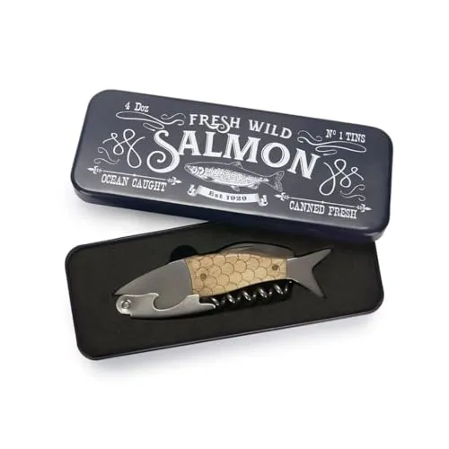 balvi Korkenzieher Wild Salmon Flaschenöffner und Multifunktionswerkzeug Metall-Box Stahl/Holz