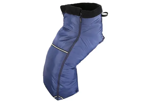 Kaiser Körperwärmer Luxus Rollstuhl Schlupfsack WOLLPELZ blau - Nierenwärmer aus 100% Schafwolle, extra warm und waschbar bis 40 Grad. Mit reflektorstreifen für Sicherheit und praktischer Fronttasche.