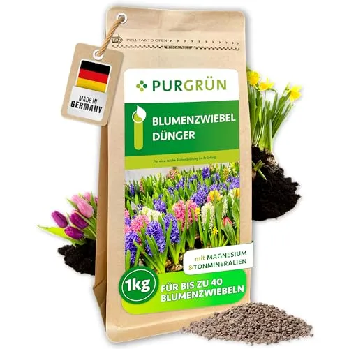 Purgrün Blumendünger Blumenzwiebel Dünger 1 kg - Blumendünger – Fördert kräftige Blütenbildung und verbessert die Bodengesundheit durch magnesiumreiche Formel und hohe Kaliumanteile für widerstandsfähige Zwiebelblumen.