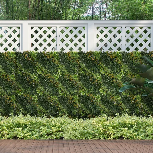 Outsunny Künstliche Pflanzenwand Hecke 50x50 cm – 12 Stück - Gestalten Sie Ihren Garten mit dieser langlebigen, UV-beständigen künstlichen Hecke. Ideal für Sichtschutz und einfache Montage, inklusive Kabelbinder. Perfekt für jeden Außenbereich!