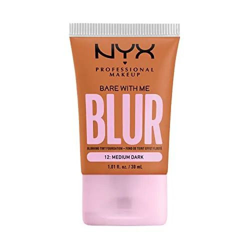 NYX Professional Makeup Weichzeichnende Foundation mit mittlerer Deckkraft und mattem Finish, Bis zu 12 Stunden Pflege und Feuchtigkeit, Mit Niacinamiden, Bare with Me, Farbe: Medium Dark, 1 x 30 ml
