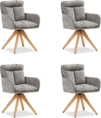 Homestyle4u 4 Drehbare Polsterstühle Grau mit Armlehnen - Esszimmerstühle mit drehbarer 360-Grad-Funktion und bequemen Kissen für optimalen Sitzkomfort. Ideal für stilvolle Innenräume, gefertigt aus hochwertigem Leinen und stabilen Eichenholzbeinen.