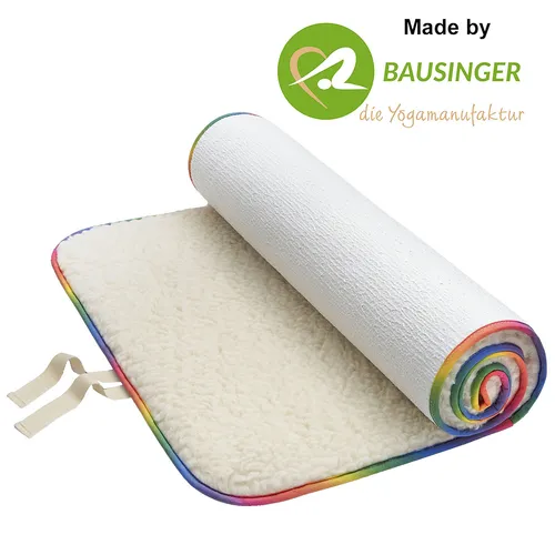 Yogamatte Schurwolle Premium Rainbow 75 x 200 cm - Hochwertige Yogamatte aus Schurwolle, ideal für komfortables Üben. Die bunte Rainbow-Einfassung sorgt für einen stylischen Look.