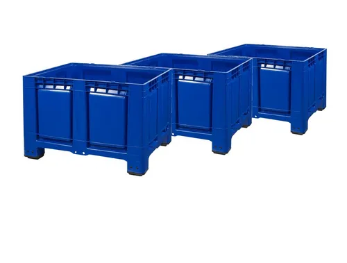 Stück Palettenboxen 1200x1000x790 mm Blau - 4 Füße - 680L 3 - Praktisches Set aus drei robusten Palettenboxen für Lagerung und Transport. Mit vier Füßen, 680 Liter Volumen, stapelbar und leicht zu reinigen. Ideal für effiziente Aufbewahrungslösungen.