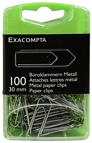 Exacompta 14746E 100er Pack Büroklammern silber 30mm aus Metall in praktischer Aufbewahrungsbox