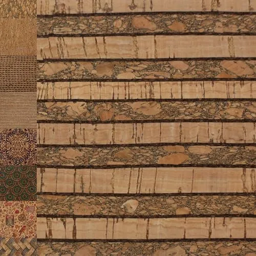 MAGAM-Stoffe Kork Stoff zum nähen Basteln Möbel bedruckt gold natur Meterware 50cm (Streifen)