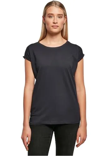 Build Your Brand Damen T-Shirt Ladies Extended Shoulder Tee, lang geschnittenes T-Shirt für Frauen, Baumwolle, Navy, XXL