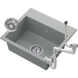 Granitan | Granitspüle MILOS - Grau - Einbau mit Chrom-Syfon - Kompakt und platzsparend - Grau