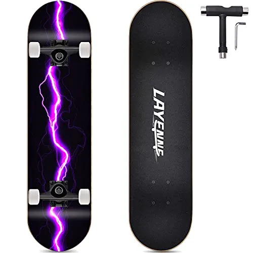 Skateboard Blitz, 31 x 8 Zoll,8-lagiges Ahornbrett, An beiden Enden symmetrisch geneigt,Geeignet für Jungen, Mädchen, Jugendliche, Straße, Erwachsene, Anfänger (Violett)