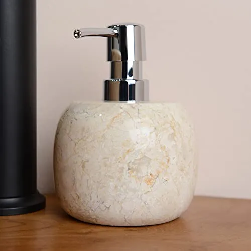 wohnfreuden Marmor Seifenspender Creme rund 15 cm in beige von Wohnfreuden