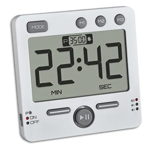 TFA Dostmann Digitaler Timer und Stoppuhr 99HOURS, 38.2049.02, 3 Lautstärken, Küchentimer, Magentisch, mit LED-Warnlicht, Memory-Funktion, weiß, (L) 79 x (B) 21,5 (44) x (H) 79 mm