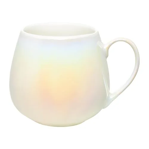 AMBITION Große Tasse mit Henkel 380 ml Pearl Porzellanbecher für Kaffee Tee Cappuccino Perlenglanz gewölbte Form weiß