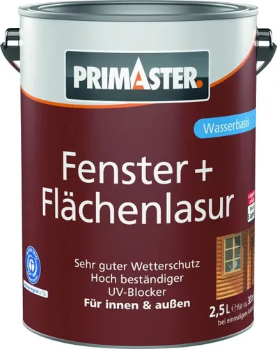 Primaster Fenster + Flächenlasur 2,5 L grau - Holzschutz & -lasuren, wetterfeste und atmungsaktive Lasur für langlebigen Schutz von Fenstern und Holzflächen.