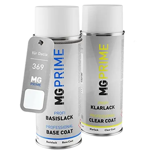 MG PRIME Autolack Sprühdosen Set für Dacia 369 Alb Alpin White/Arktis-Weiss Basislack Klarlack Spraydose 400ml