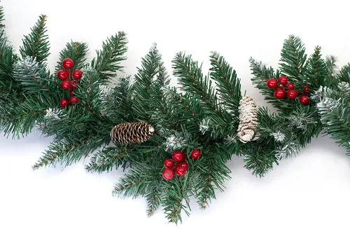 Creativery Tannengirlande 2m mit Beeren und Zapfen - Weihnachtsdeko für drinnen und draußen - Künstliche Tannengirlande, 2m lang, leicht beschneit mit roten Beeren und Zapfen. Ideal für stimmungsvolle Weihnachtsdekoration in Innenräumen und im Außenbereich.