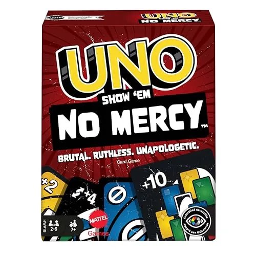 Mattel Games UNO Show ‘Em No Mercy Kartenspiel, 7+, 2-6 Spieler | Mit Extra-Karten, Spezialregeln & härteren Strafen für Kinder, Teens & Familien, ab 7 Jahren, 2-6 Spieler, HWV18
