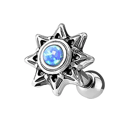 Piercingfaktor Tragus Piercing Helixpiercing Helix Ohr Cartilage Knorpel Stecker Stern mit farbigen Glitzer Opal Stein Silber Blau