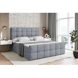 ALTDECOR Boxspringbett APO-Z 180x200 cm - Grau Samt mit Topper - Elegantes Boxspringbett mit 2 Bettkästen für optimale Aufbewahrung. Inkl. hochwertigem Topper für verbesserten Komfort. Strapazierfähiger Polsterstoff, ideal für ein stylisches Schlafzimmer.