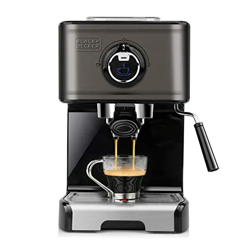 Black & Decker ES9200010B - Siebträgermaschine - Siebträgermaschine mit 1,2 L Kapazität und 1200 W, ideal für Kaffeeliebhaber. Inklusive Milchaufschäumer und automatischer Abschaltung für zusätzlichen Komfort.