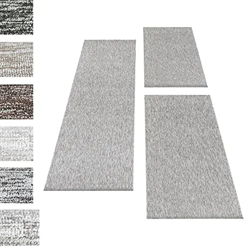 Carpettex Bettumrandung Schlafzimmer 3teilig Kurzflor Teppich Einfarbig Design Hellgrau Bettset:2 mal 80x150 + 1 mal 80x250 - Bettvorleger Schlafzimmer Läufer Set Weicher Bettumrandung Teppich