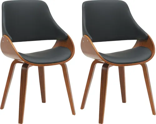 DELUKE Esszimmerstuhl GILIS 2er Set Kunstleder Walnuss schwarz