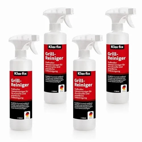 Klarfix Grillreiniger | Spezialreiniger zur Grill-Reinigung nach dem Grillen | Profi-Reiniger für Gas-, Holzkohle- und Elektrogrill | Grillrost Reiniger (500ml) (4x 500 ml)