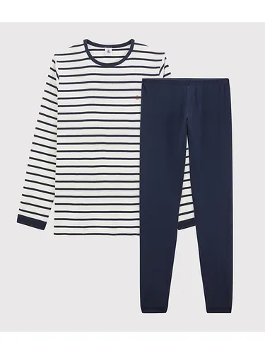 PETIT BATEAU Pyjama in Dunkelblau/Creme, Größe 86