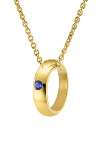 trendor Kette mit Anhänger Taufring Gold 333 und Saphir - Goldkette mit filigranem Taufring-Anhänger aus 8 Kt Gelbgold und echtem blauen Saphir, ideal als Schmuck-Set für Mutter und Baby, Made in Germany.